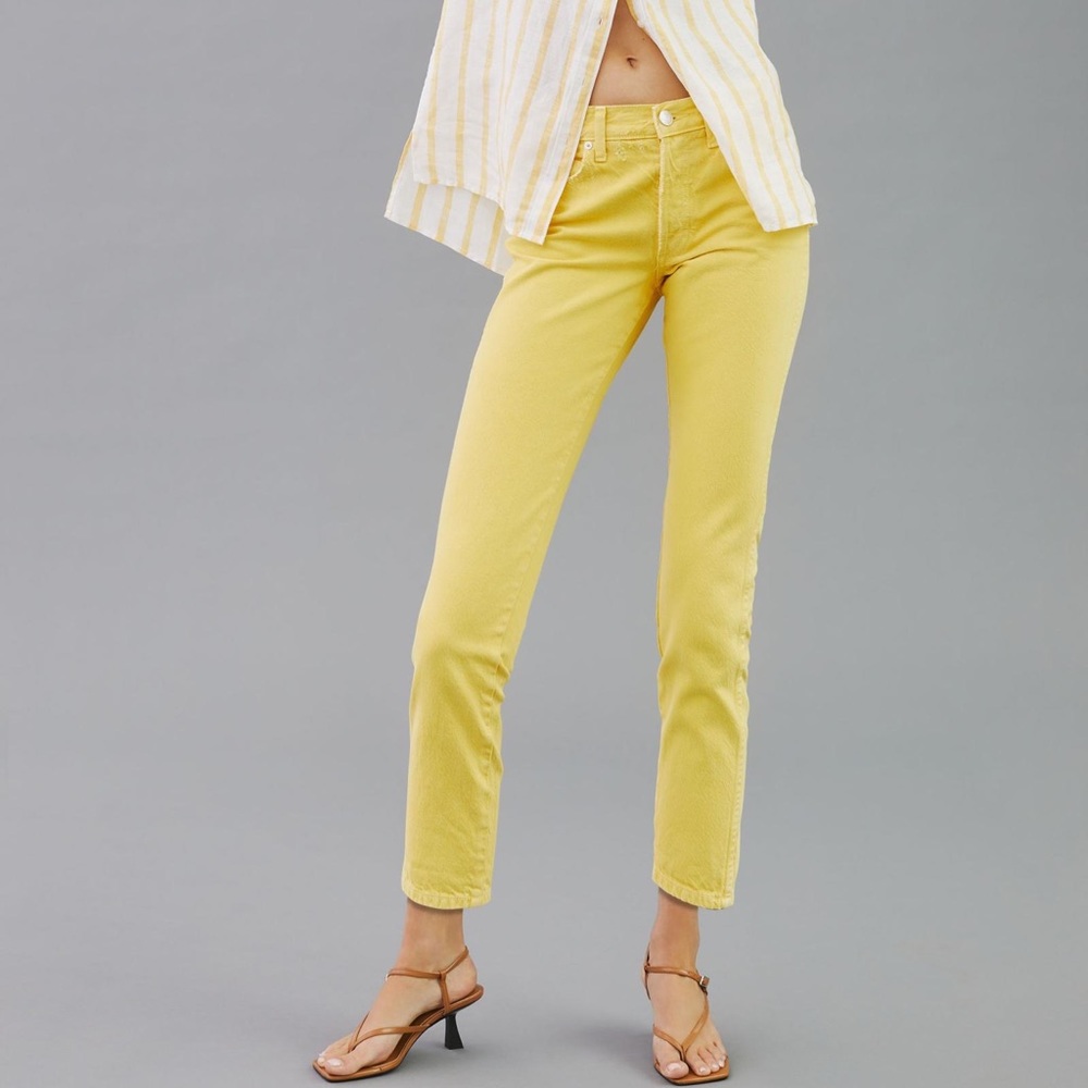 Anthropologie‎ AMO Tomboy Crop Mid Rise Crop Straight Yellow Size 25 Spring